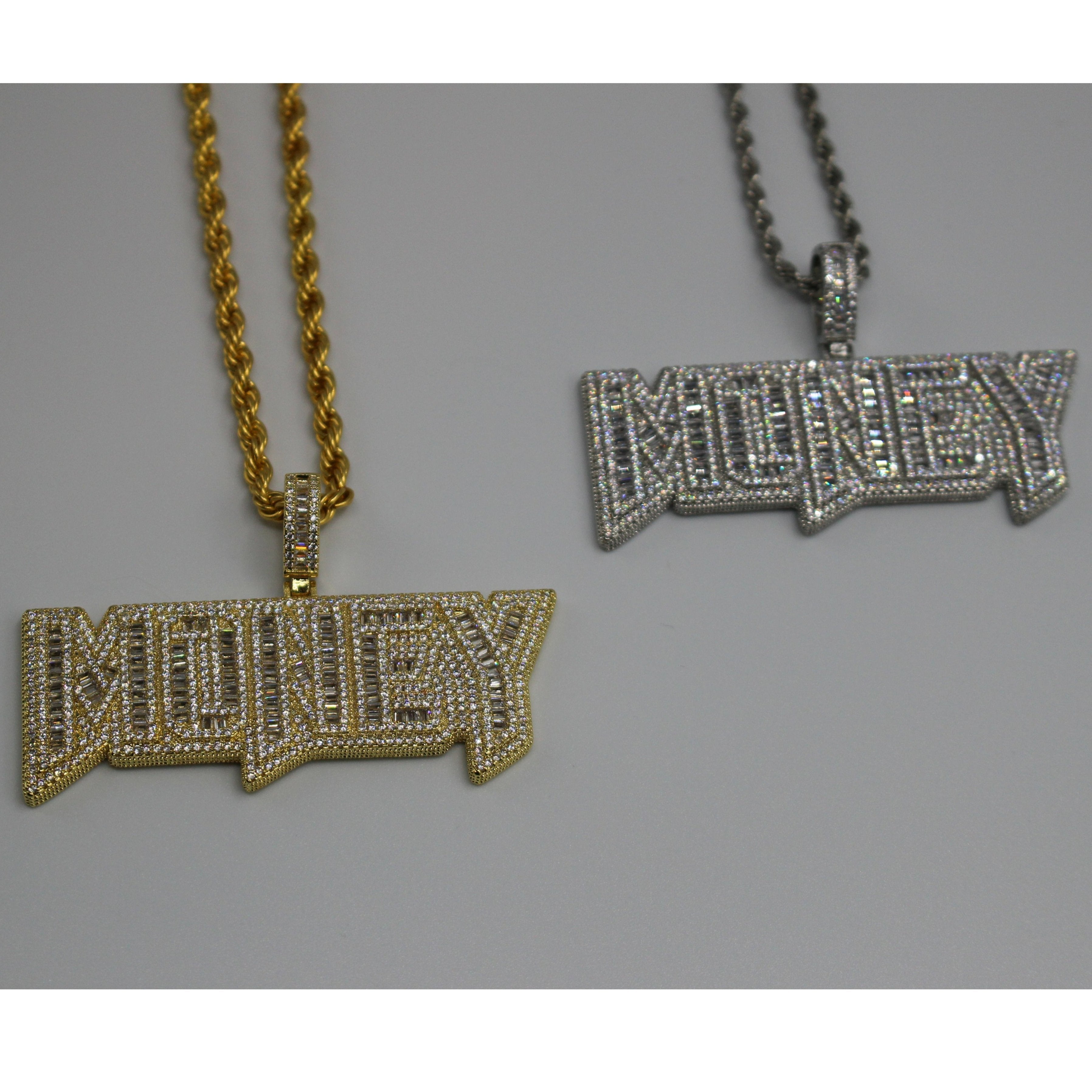 Money Baguette VVS CZ Hip Hop Iced Out Pendant